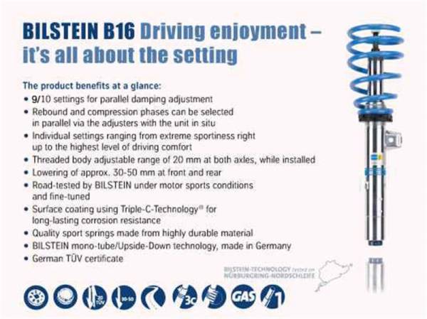 Bilstein - Bilstein 48-229012 Bilstein B16 (PSS10) 13-15 BMW 320i/13-14 328i/335i /14-15 428i/435i Front & Rear Perf Susp System - Fits select 2012-2021 BMW models