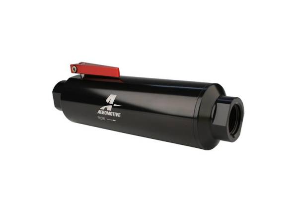 Aeromotive - Aeromotive 12332 Aeromotive In-Line AN-12 Filter w/Shutoff Valve 100 Micron SS Element - Black Anodize Finish