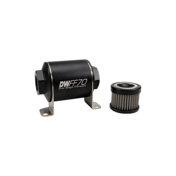 DeatschWerks - DeatschWerks 8-03-070-040K DeatschWerks Stainless Steel 8AN 40 Micron Universal Inline Fuel Filter Housing Kit (70mm)