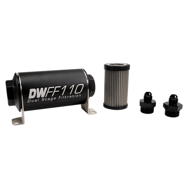 DeatschWerks - DeatschWerks 8-03-110-005K-6 DeatschWerks Stainless Steel 6AN 5 Micron Universal Inline Fuel Filter Housing Kit (110mm)