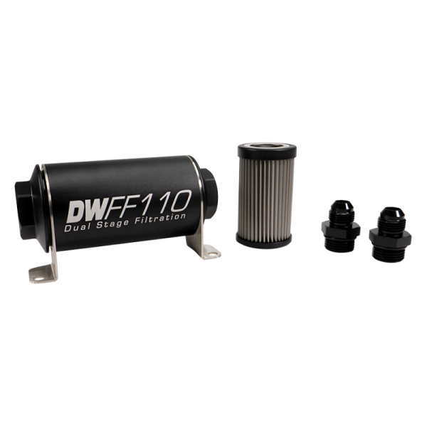 DeatschWerks - DeatschWerks 8-03-110-010K-8 DeatschWerks Stainless Steel 8AN 10 Micron Universal Inline Fuel Filter Housing Kit (110mm)