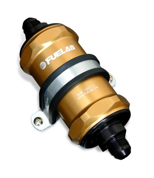 Fuelab - Fuelab 84831-5 Fuelab 848 In-Line Fuel Filter Standard -6AN In/Out 6 Micron Fiberglass w/Check Valve - Gold