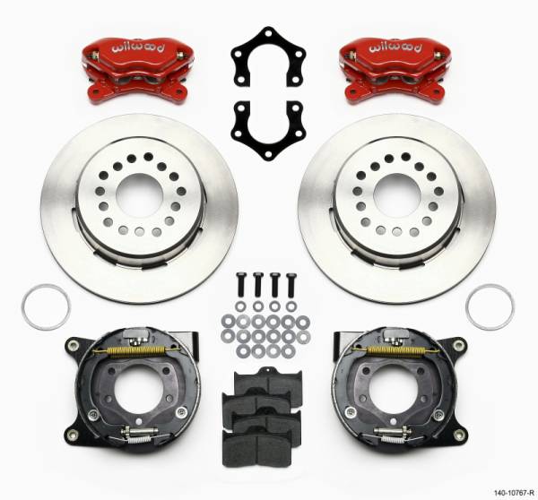 Wilwood - Wilwood 140-10767-R Wilwood Forged Dynalite P/S Park Brake Kit Red Mopar/Dana 2.50in Off w/Snap Ring Bearing
