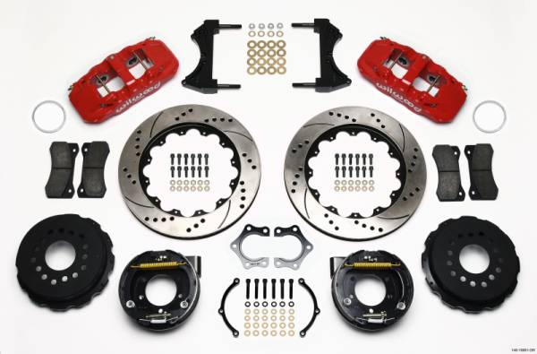 Wilwood - Wilwood 140-10951-DR Wilwood AERO4 Rear P-Brake Kit 14.00in Drill Red Mopar/Dana 2.36in Off w/Snap Ring Bearing