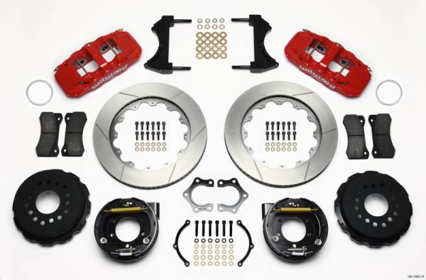 Wilwood - Wilwood 140-10951-R Wilwood AERO4 Rear P-Brake Kit 14.00in Red Mopar/Dana 2.36in Off w/Snap Ring Bearing