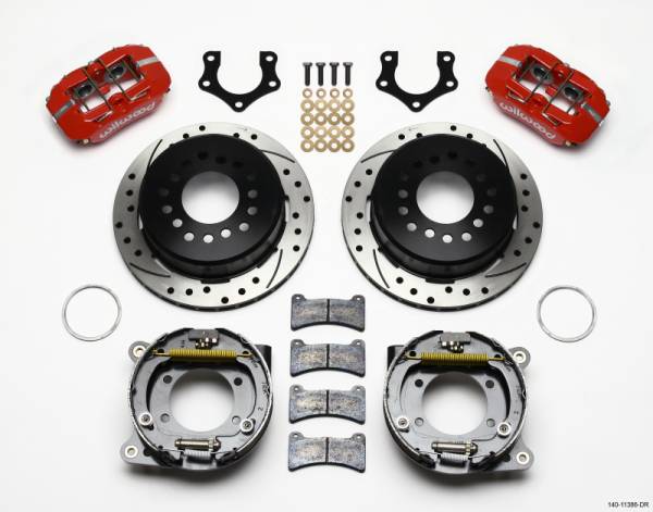 Wilwood - Wilwood 140-11386-DR Wilwood Dynapro Low-Profile 11.00in P-Brake Kit Drill-Red Mopar/Dana 2.50in Off w/Snap Ring Bearing