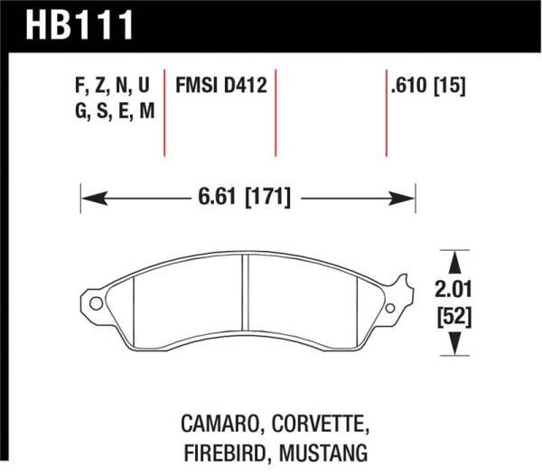 Hawk Performance - Hawk Performance kHB111F.610 Hawk 94-04 Mustang Cobra / 88-95 Corvette 5.7L / 88-92 Camaro w/ Hvy Duty Brakes Front HPS Street Br