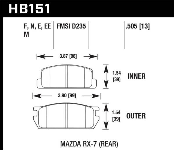 Hawk Performance - Hawk Performance kHB151E.505 Hawk 81-85 Mazda RX-7 Blue 9012 Rear Race Brake Pads