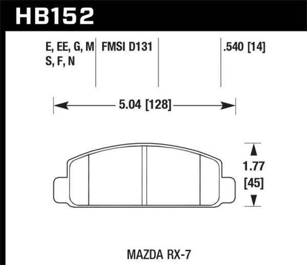 Hawk Performance - Hawk Performance kHB152D.540 Hawk 88-91 Mazda RX-7 1.3L 10th Anniversary 1 Piston Caliper Front ER-1 Brake Pads