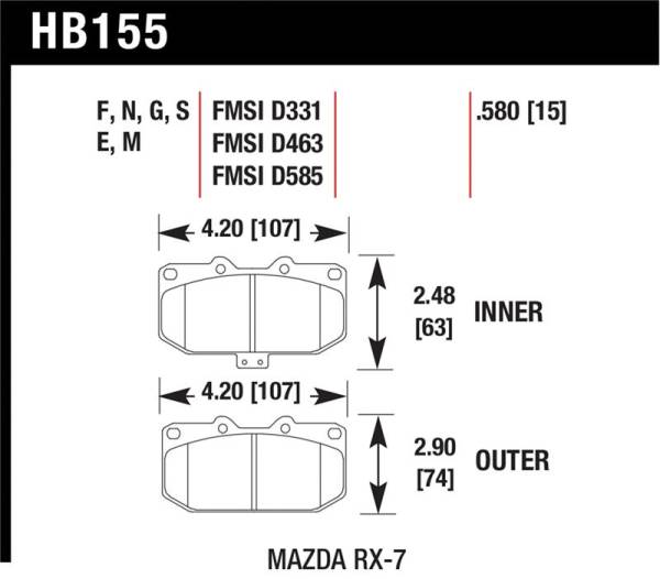 Hawk Performance - Hawk Performance kHB155E.580 Hawk 93-95 Mazda RX-7 Blue 9012 Front Brake Pads