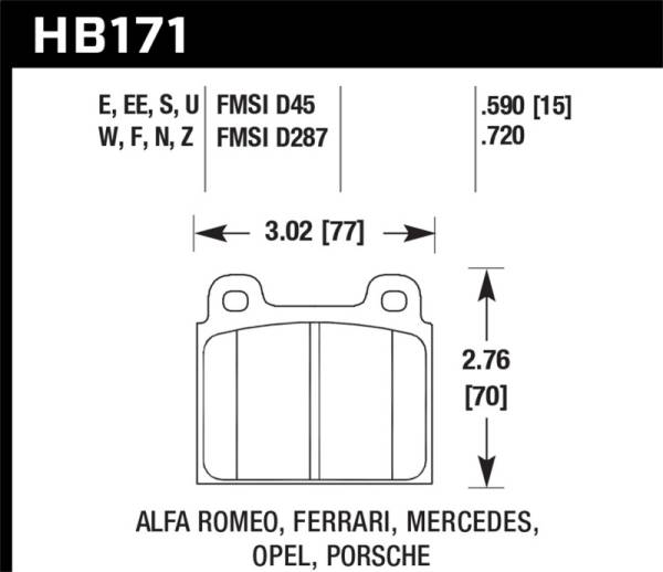 Hawk Performance - Hawk Performance kHB171D.590 Hawk 1987 Volkswagen Scirocco 1.8L Base Front ER-1 Brake Pads