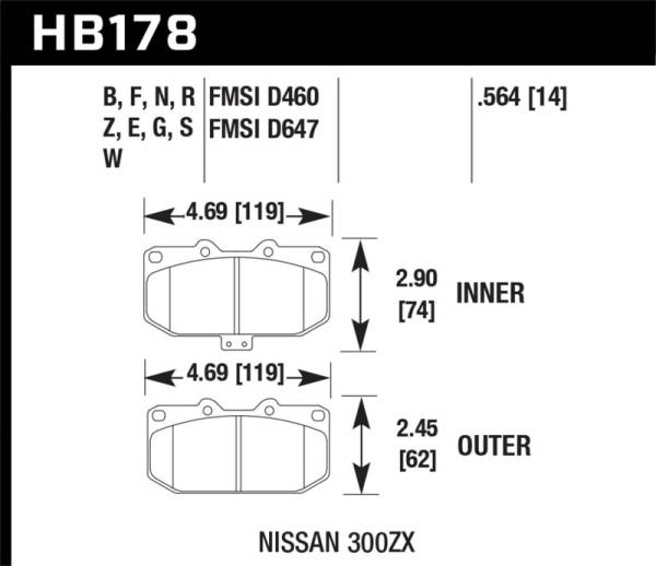 Hawk Performance - Hawk Performance kHB178D.564 Hawk 90-96 Nissan 300ZX 3.0L 2+2 Front ER-1 Brake Pads