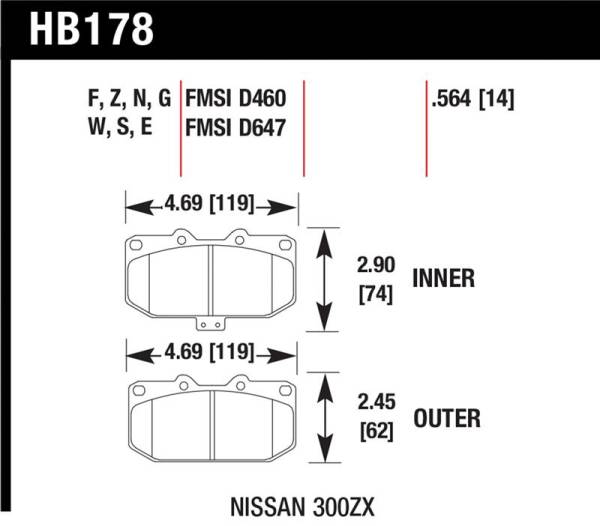 Hawk Performance - Hawk Performance kHB178Z.564 Hawk 06-07 WRX / 89-96 Nissan 300ZX / 89-93 Skyline GT-R Performance Ceramic Front Pads