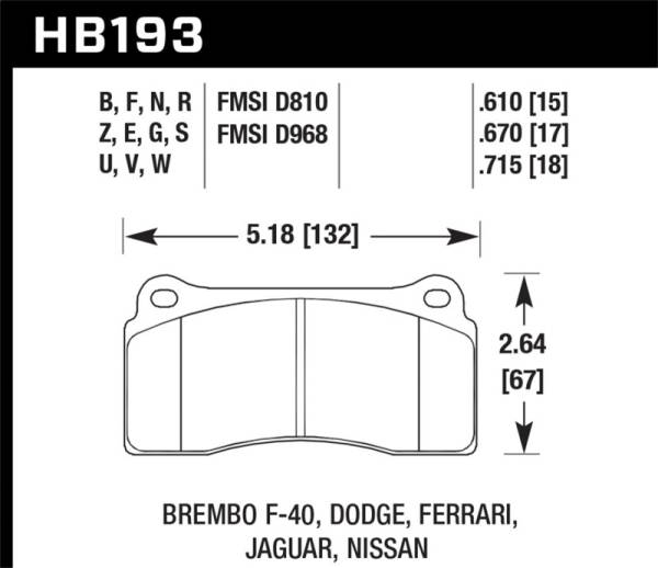 Hawk Performance - Hawk Performance kHB193B.670 Hawk 2003-2006 Dodge Viper SRT-10 HPS 5.0 Front Brake Pads
