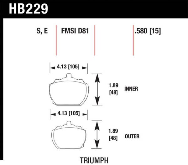Hawk Performance - Hawk Performance kHB229E.580 Hawk70-73 Triumph Stag Blue 9012 Race Front Brake Pads
