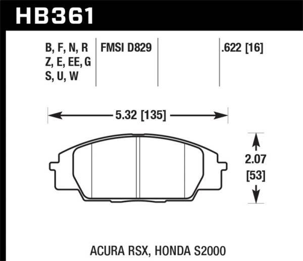 Hawk Performance - Hawk Performance kHB361D.622 Hawk 02-05 Acura RSX 2.0L Type-S OE Incl. Shims Front ER-1 Brake Pads