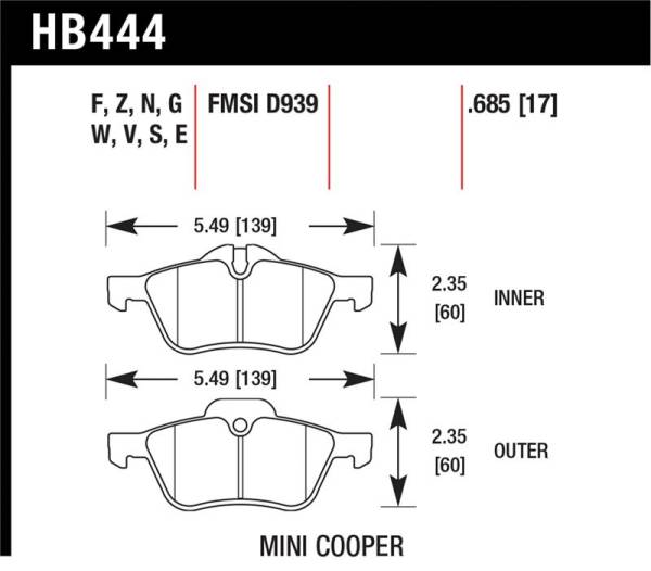 Hawk Performance - Hawk Performance kHB444Z.685 Hawk 02-06 Mini Cooper / Cooper S Performance Ceramic Street Front Brake Pads