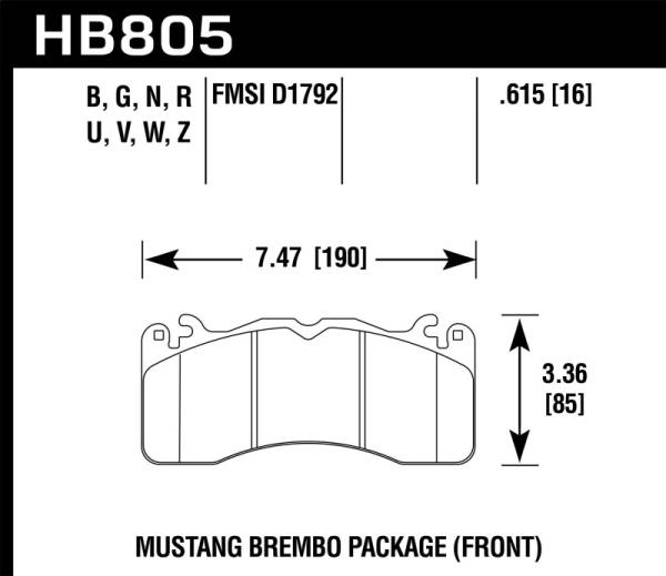 Hawk Performance - Hawk Performance kHB805N.615 Hawk 15-17 Ford Mustang Brembo Package HP Plus Front Brake Pads
