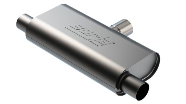 Borla - Borla 60714 Borla T- Flow Universal Muffler - 2.5in Single Inlet/2.5in Dual Outlet 24in OAL 4.25x9.10x18in Body