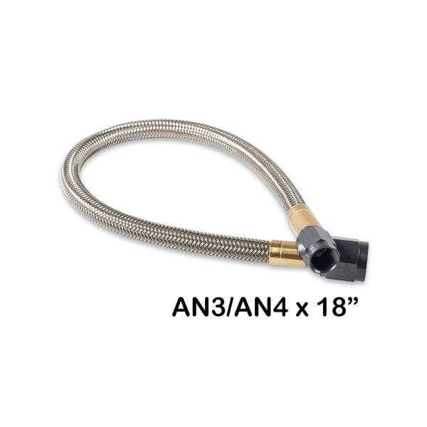 NOS - BHHV 15345BNOS NOS Stainless Steel Braided Hose w/Black Fittings -4AN to -3AN, 18-Inch Length