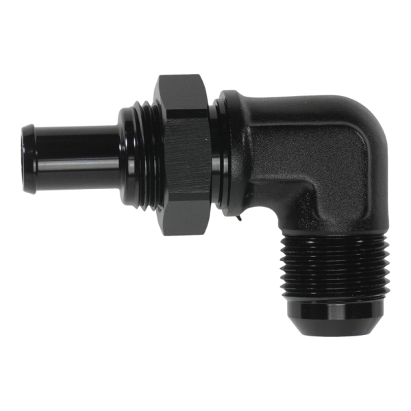 DeatschWerks - DeatschWerks 6-02-0794-B DeatschWerks 10AN Male Flare Bulkhead to 1/2in Hose Barb 90-Degree