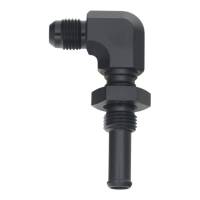 DeatschWerks 6-02-0733-B DeatschWerks 6AN Male Flare to 90-Degree 3/8in Single Hose Barb - Anodized Matte Black