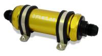 Fuelab 85832-5 Fuelab 858 In-Line Fuel Filter Long -10AN In/Out 6 Micron Fiberglass w/Check Valve - Gold