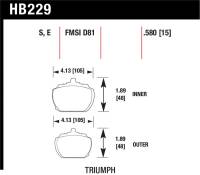 Hawk Performance kHB229S.580 Hawk 70-73 Triumph Stag / 80-82 Triumph TR8 HT-10 Race Front Brake Pads