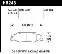 Hawk Performance kHB248S.650 Hawk 97-12 Corvette/01-04 Z06/05-09 Z51 HT-10 Race Rear Brake Pads