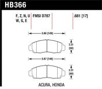 Hawk Performance kHB366Z.681 Hawk 04+ Accord TSX / 99-08 TL / 01-03 CL / 08+ Honda Accord EX Ceramic Street Front Brake Pads