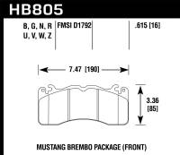 Hawk Performance kHB805U.615 Hawk 15-17 Ford Mustang Brembo Package DTC-70 Front Brake Pads