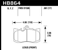 Hawk Performance kHB864F.661 Hawk 13-17 Lexus GS350/GS350 F Sport / 12-17 Lexus IS350 HPS Street Front Brake Pads