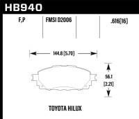 Hawk Performance kHB940P.616 Hawk 16-17 Toyota Hilux Street Super Duty Front Brake Pads