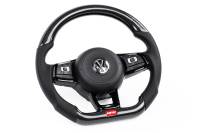 HJQF MS100202 APR Steering Wheel - Carbon Fiber & Perforated Leather; MK7 Golf R Silver (For use with Paddles) - Fits 2015-2026 Volkswagen Jetta, GTI, Golf R