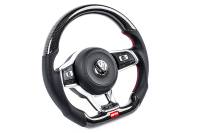 HJQF MS100205 APR Steering Wheel - Carbon Fiber & Perforated Leather; MK7 GTI/GLI Red (For use without Paddles) - Fits 2015-2026 Volkswagen Jetta, GTI, Golf R